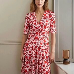 Boden Fixed Wrap Jersey Short sleeve floral Dress Knee Length Feminine Casual